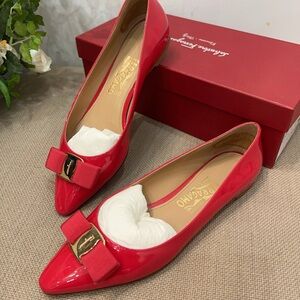 Ferragamo Patent Leather Zeri Pointed Toe Ballet Flats